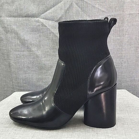 TORY BURCH Rowan Black leather Sock Booties block heel Women's 9M READ - Picture 6 of 11